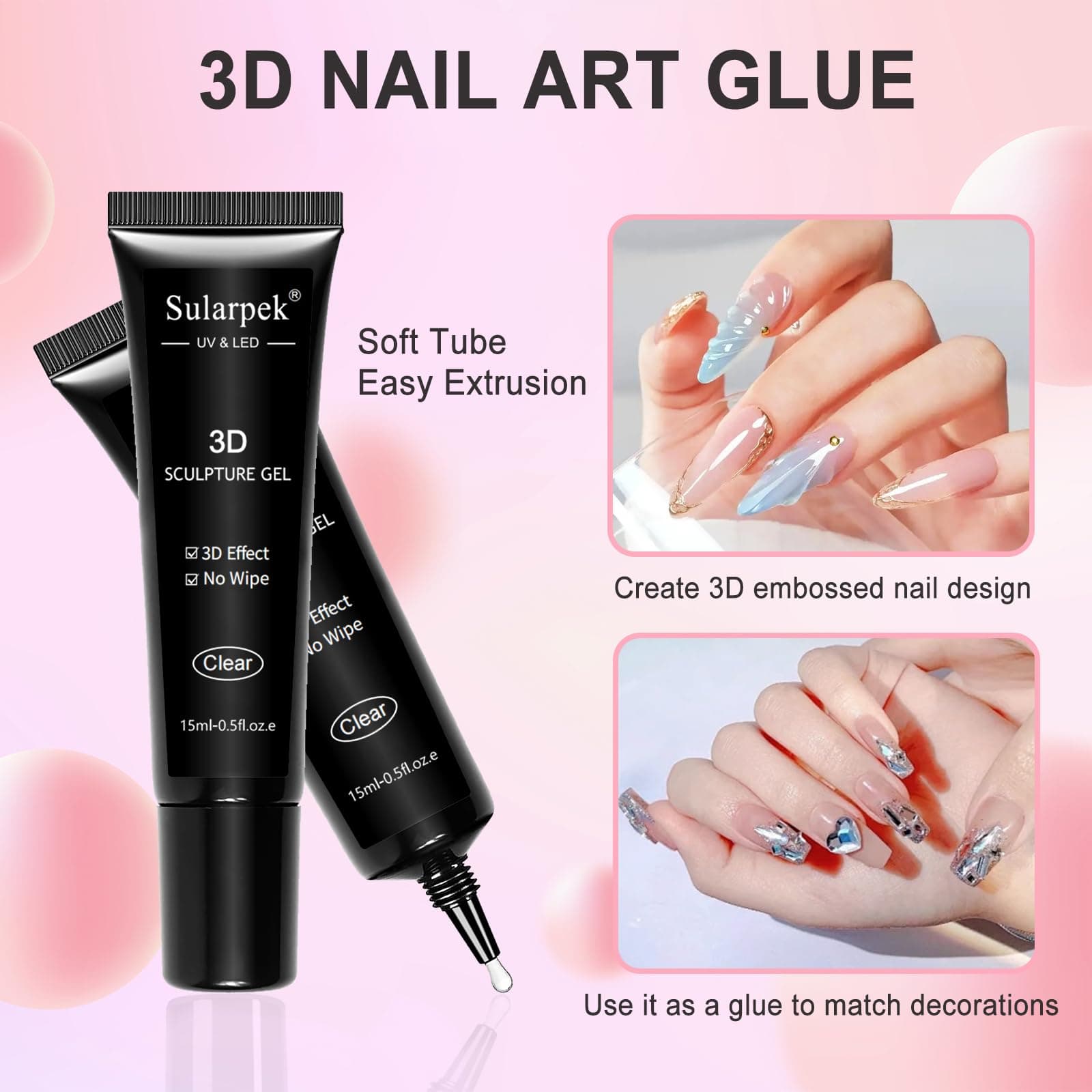 Sularpek 2Pcs 15G Gel 3D Nail Art Multi Functional Culture Transparent Sculpture for Nail Art for Nail Charms DIY Design Sculpture Styling Home thumbnail 2