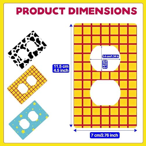 GTOTd Checked Cow Star Cartoon Outlet Cover Sticker Deacl 6 pcs (Not Plate,Size 4.5" x 2.76"),Cute DIY Wall Decor Art Decorative Light Switch Plate Faceplate Kids Room Kitchen Bathroom thumbnail 3