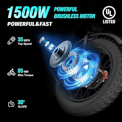 Electric Bike for Adults Q20, 2000/1500W, 37/30MPH,52V 40AH,48V/20AH E-Bike,30-180 Miles Electric Motorcycle, 20" Fat Tire Dirt Bike, UL2849 All Terrain for Mountains, Snow, Sand, Road - 𝗤𝟮𝟬-𝟭𝟱𝟬𝟬𝗪 𝟰𝟴𝗩𝟮𝟬𝗔𝗛 thumbnail 2