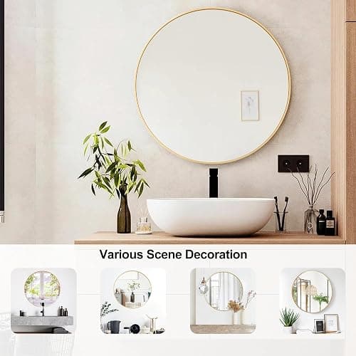 Heymirro Round Bathroom Mirror Wall Mirrors with Aluminum Alloy Matte Framed, for Bedroom, Vanity, Entryway Hall, Living Room(24 Inch,Gold) thumbnail 7