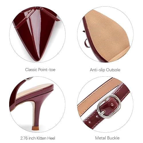 rsxses Women's Slingback Kitten Heels Bow Pointed Closed Toe Stilettos Pumps Low Heel Wedding Dress Party Shoes thumbnail 4