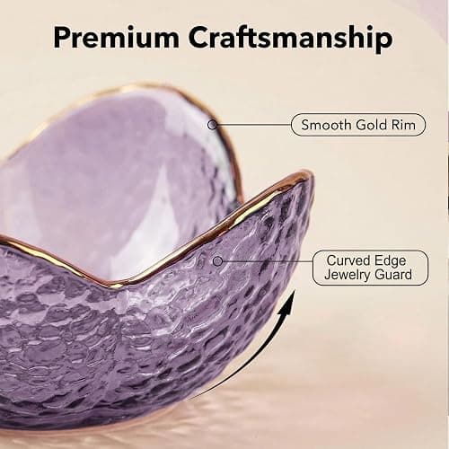 Purple Flower Jewelry Dish Glass Ring Holder Dish Jewelry Tray Cute Vanity Organizer Aesthetic Nightstand Bathroom Room Decor Trinket Dish Mothers Day Friendship Christmas Birthday Gifts for Women thumbnail 6