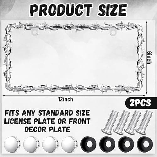 MorningRo 2 Pcs Barbed Wire License Plate Frame Universal,Sliver | Fits USA Standard Plates with Screws Included, Metal 3D Wire Design for Car Truck Styling, Universal Mount for Women Men thumbnail 2