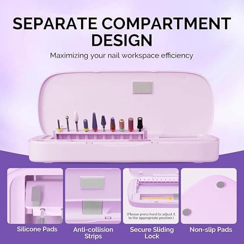 MelodySusie Acrylic Nail Tool Storage Box, Portable Dustproof Stand Displayer Holder Organizer Container Manicure Efile Accessories Nail Drill Kit Case, Travel Salon Home, Purple(Only Box) thumbnail 4