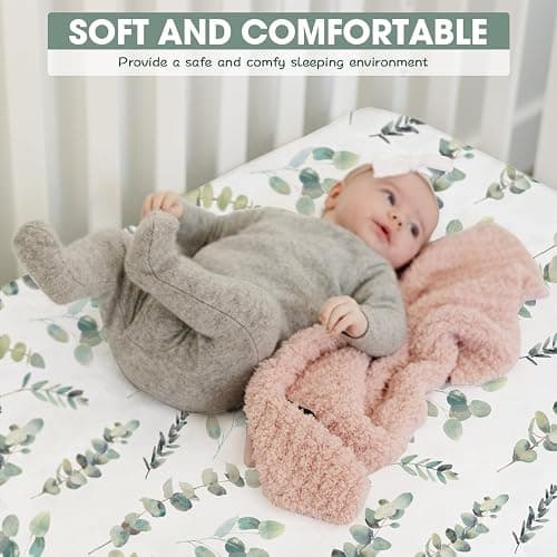 Bimocosy Crib Sheets Fitted for Boys Girls 4 Pack, Baby Crib Mattress Sheets, Super Warm Bed Sheets, Size 28"x 52" for Standard Crib and Toddler Mattresses, Super Soft and Breathable Microfiber Leaf - Leaf/Bear/Gray/Green thumbnail 8