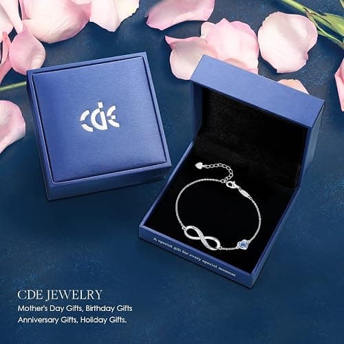 CDE Infinity Heart Birthstone Charm Link Bracelet for Women 925 Sterling Silver Adjustable Mother's Day Christmas Day Gift Anniversary Birthday Jewelry for Wife Girlfriend Her thumbnail 6