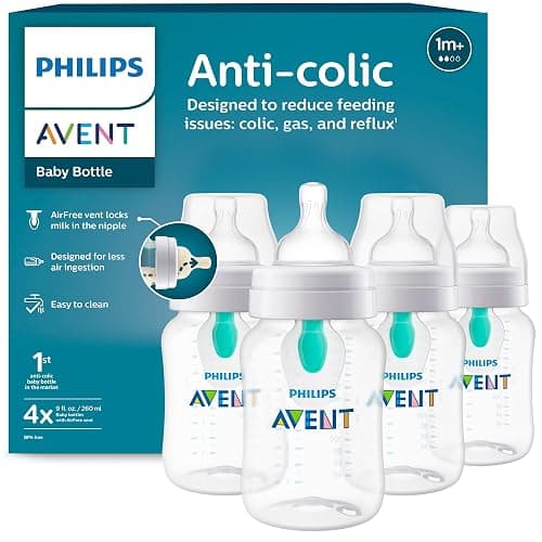 Philips Avent Anti-Colic Baby Bottle with AirFree Vent, Medium Flow, 9 oz | AirFree Vent Bottle for Colic, Gas & Reflux Concerns, Flow 2 for Growing Babies, Easy to Clean and Assemble, BPA-Free - Image 1
