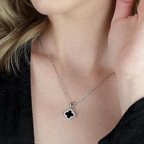 SHINYY 2 Side Crystal Clover Necklace for Women | 18K Gold Plated Four Leaf Lucky Pendant | 4 Leaf Cubic Zirconia Jewelry for Her thumbnail 5