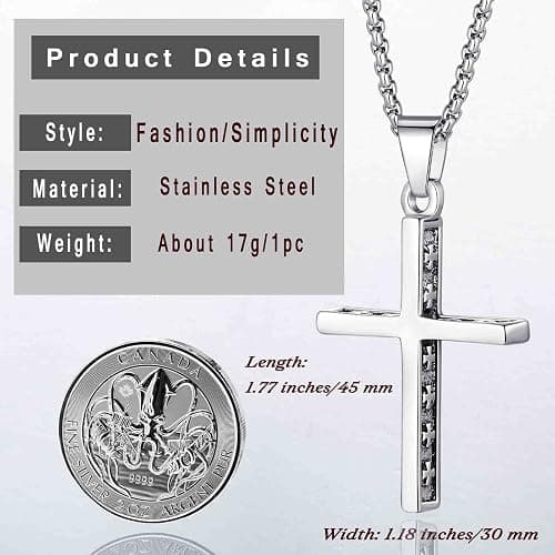 MAIBAOTA 8 Pcs Necklace for Men, Mens Necklaces Jewelry Set, Black and Silver Stainless Steel Necklace, Cross Pendant Necklace, 16-24 inches Chain thumbnail 7