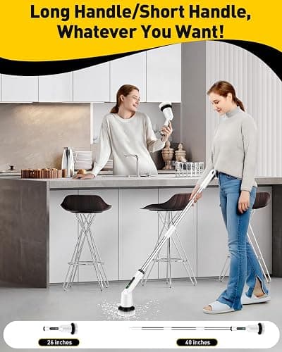 Electric Spin Scrubber for Cleaning Bathroom, Shower Scrubber Cordless Cleaning Brush with IPX7 Waterproof & 2 Speed, 3 Brush Heads, Bathroom Cleaning Supplies for Shower Tub Kitchen Tile Toilet White thumbnail 5