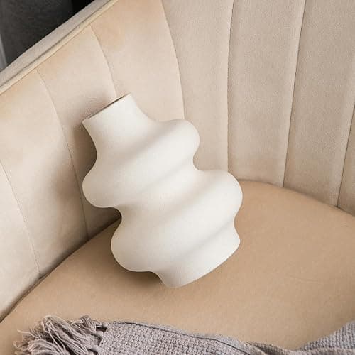 Sowlvenco Ceramic Vase Set of 2 - Off White Boho Round Vases, Modern Pampas Vases, Dried Flower Vase Home Decor for Centerpieces Wedding Dinner Table Party Living Room Office Bedroom thumbnail 8