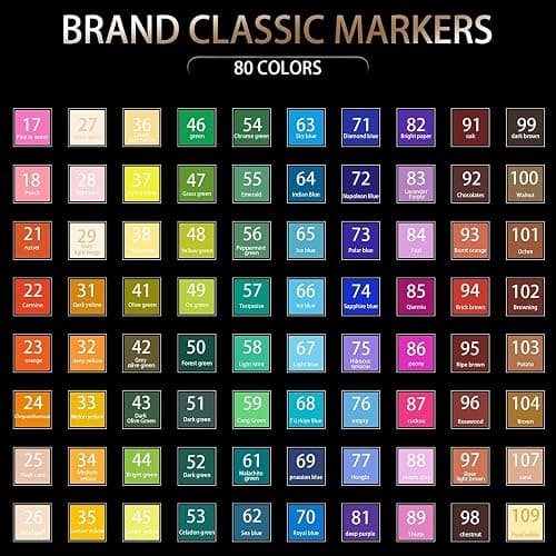 WELLOKB Alcohol Markers, 80 Colors Dual Brush Tip Permanent Art Markers, Coloring Marker, for Book Painting Card Making, Christmas gift for Adults Kids 8-12 - Black-80PCS thumbnail 4