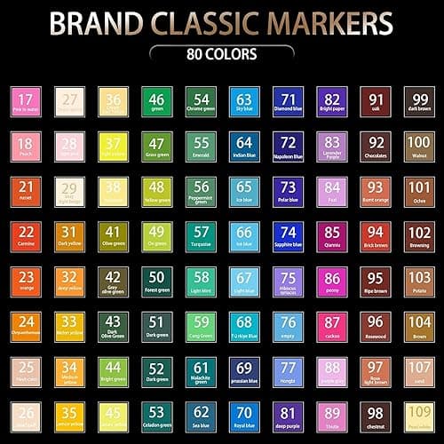 WELLOKB Alcohol Markers, 80 Colors Dual Brush Tip Permanent Art Markers, Coloring Marker, for Book Painting Card Making, Christmas gift for Adults Kids 8-12 - Black-80PCS thumbnail 4