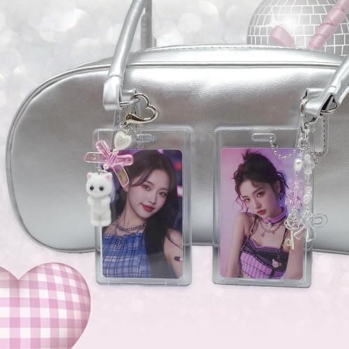 LQTIIITQL 2 Sets Photocard Holder with Cute Cat Keychain Transparent PhotoCard Holder Y2K Charm Holders Kawaii Photo Card Keychain Acrylic ID Bus Card Holders Y2K Accessories thumbnail 4