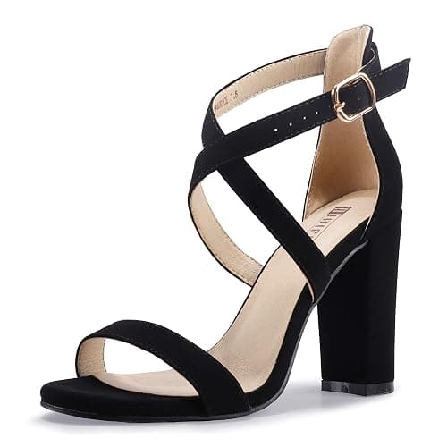 IDIFU Women's Chunky High Heel Sandal Strappy Open Toe Ankle Strap Dress Shoes for Women Bridesmaid Ladies in Wedding Bridal Evening Homecoming Prom - Image 1