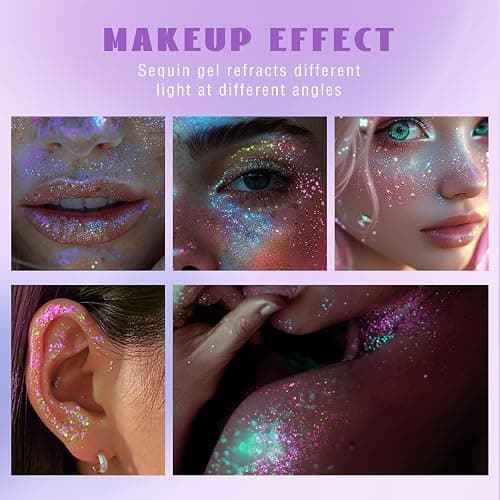 HOSAILY Roll-on Holographic Body Glitter Gel for Face Hair, Chameleon Color Changing Glitter Gel Under Light, Chunky Mermaid Sequins Festival Party Rave Accessories Shimmer Makeup (Sparkling Pink) thumbnail 7