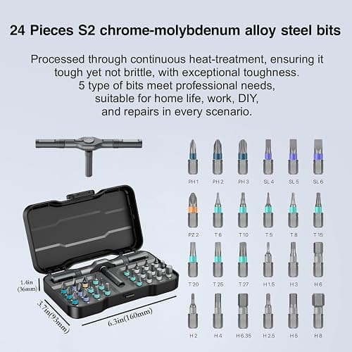 24-in-1 Small and Durable Allen&PH/Torx/Slotted Magnetic Screwdriver Set｜Compact and Solid T-Handle Set, Detachable Multi-Bit Ratchet Driver for Electronics, Allen Wrench, Phone Repair&Furniture thumbnail 2