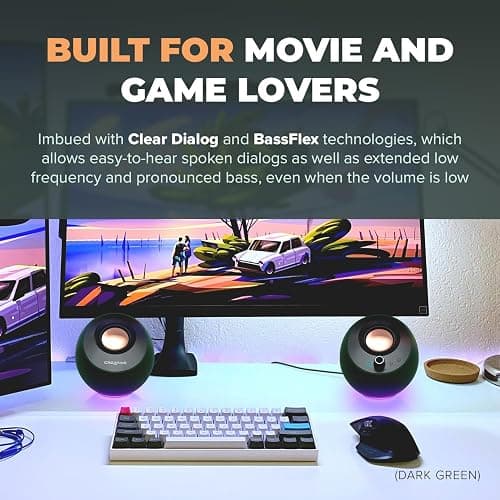 Creative Pebble Pro Minimalist 2.0 USB-C Computer Speakers with Bluetooth 5.3 and Customizable RGB Lighting, Clear Dialog and BassFlex Tech, USB Audio, Headset Port, for PC and Mac (White) thumbnail 4