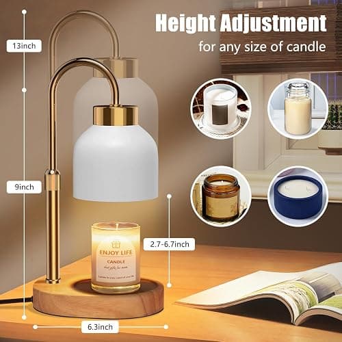 Candle Warmer Lamp with Dimmer Adjustable Height, 2/4/8H Timer,Vintage Home Decor for Scented Jar thumbnail 2