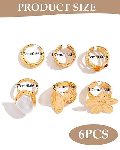 WGCHAIE Goldene Ringe Set, 6 Stück Set Retro Metall Blumen & Kristallringe, Vintage Knöchelringe mit Blumen, Perlen und Kristallen, für Damen Alltagsoutfit, Feiern, Partys thumbnail 3