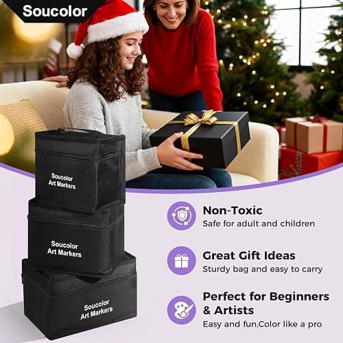 Soucolor Alcohol Markers 100 Colors with Case & Holders, Dual Tips Chisel & Fine Art Markers for Adult Coloring Kids Drawing, Artist Markers Art Supplies for Blending Sketching thumbnail 8