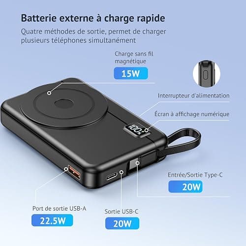 Moscsaz Batterie Externe sans Fil - Compatible avec iPhone 17 16 15 14 13 12 Séries et Samsung Magnétique Power Bank 10000mAh Induction Petite Mini Portable Charge Rapide Chargeur,LED Display thumbnail 4