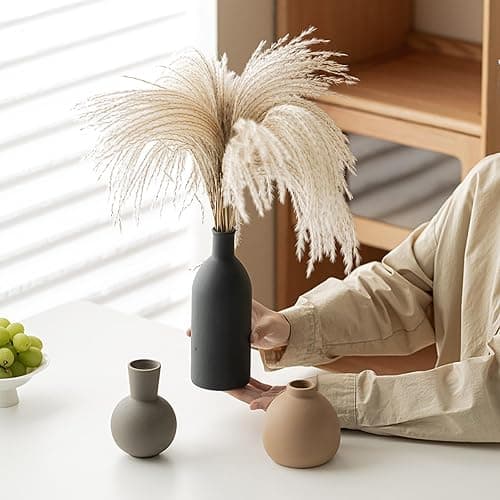 Ceramic Vase Set of 3, Modern Minimalist Farmhouse Style Home Decor Vases, Ideal for Pampas Grass & Dried Flowers, Perfect for Kitchen, Bedroom, Living Room & Dining Table Centerpiece (Multicolor) thumbnail 2