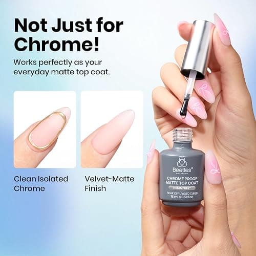 Beetles Chrome-Proof Matte Top Coat, HEMA-Free No-Wipe UV Gel | Top Coat for Chrome Nail Powder, Powder-Resist Matte Finish for Isolated & Detail Nail Art thumbnail 4
