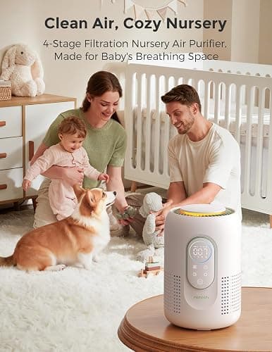 Momcozy Nursery Air Purifier, 4-Filter System with H13 HEPA & Carbon, Real-Time PM2.5 Air Quality Monitor & Display with 3-Color Status, Baby Air Purifier with 21 dB Sleep Mode, Dimmable Night Light thumbnail 2