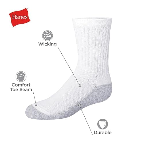 Hanes Boys' Socks Pack, Double Tough Moisture Wicking Ankle, Crew, No Show Socks, 12 & 14 Pair Packs thumbnail 3