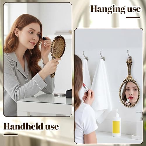 Vintage-Handspiegel Mit Griff, Eleganter Schminkspiegel, Tragbarer Reise-Handspiegel Aus Kunststoff Für Damen, Ideal Für Make-Up Auf Reisen, Partys Und Als Schreibtischaccessoire, Bronze thumbnail 7
