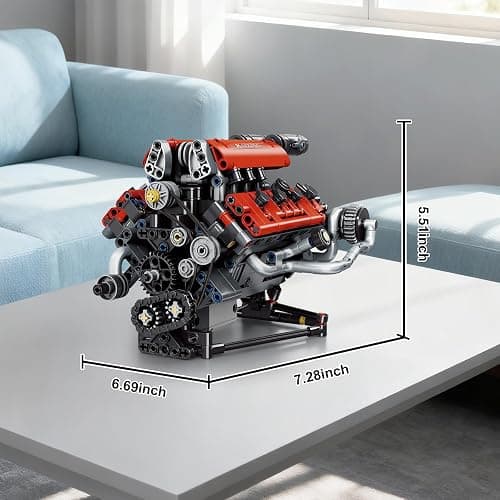 BeepZipp V8 Engine Model Kit Building Blocks, 653PCS Building Toys for Adults Teens, Motorized Model with Lights STEM Construction Engineering Toy, DIY Project Ideal Gift for Men thumbnail 3