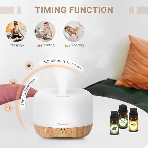 Homeweeks 300ml Essential Oil Diffuser, Quiet Aromatherapy Mist Diffusers for Essential Oils, Wood Grain, Ultrasonic, Remote Control, Timer, 7 Colors Light for Bedroom (300ml) - Wood - 300 ml thumbnail 7