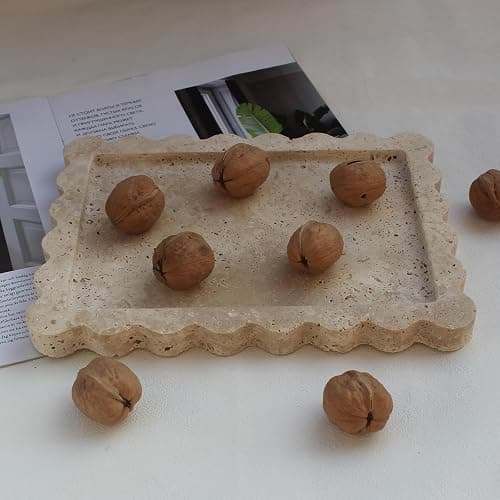 Natural Luxury Scalloped Marble Tray 10.8"x8", Rectangle Vanity Tray for Bathroom Kitchen Counter, Decorative Tray for Dresser Home Decor - Beige Travertine thumbnail 9