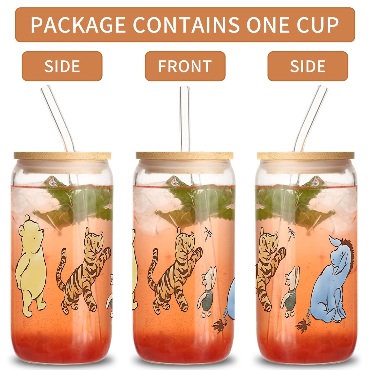 Pooh Bear Regalos para mujeres amigas, Pooh Bear Bolsa de lona inspiradora de 16 onzas, taza de vidrio helado, regalo de amistad, regalo para mejores amigos thumbnail 3