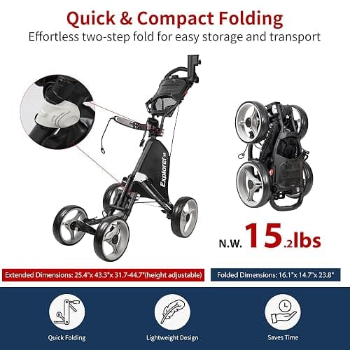 Caddytek Explorer V8 Golf Push Cart - SuperLite 4 Wheel Aluminum Foldable Cart with Adjustable Front Wheel Width, Foot Brake, Cooler Basket, Umbrella Holder, Drink Holder, Scorecard Console thumbnail 5