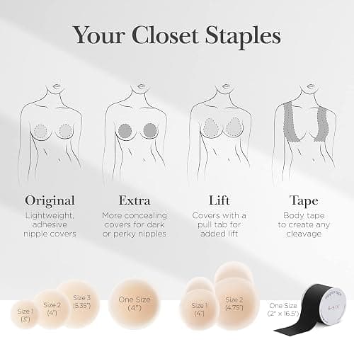 Nippies Nipple Covers for Women - Reusable Sticky Silicone Pasties with Travel Case - Original Circle or Lift Style Available thumbnail 7