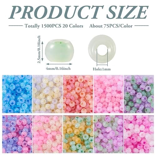 1500Pcs 4mm Lampwork Rondelle Seed Beads 20 Colors Pastel Crystal Pony Beads Bulk for Crafts DIY Friendship Bracelets Earring Beading Jewelry Making Supplies thumbnail 3
