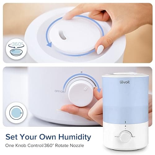 LEVOIT Dual 150 Humidifiers for Bedroom Large Room, 3L Cool Mist Top Fill Essential Oil Diffuser for Baby Nursery and Plants, 360° Nozzle, Quiet Rapid Ultrasonic Humidification for Home, Blue thumbnail 7