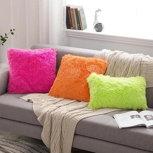 MIULEE Set of 2 Fall Luxury Faux Fur Throw Pillow Cover Deluxe Decorative Plush Pillow Case Cushion Cover Shell for Sofa Bedroom Car 18x18 Inch Orange Halloween thumbnail 2