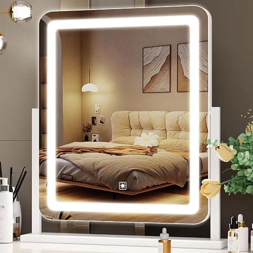 Gvnkvn Lighted Makeup Mirror, Hollywood Vanity Mirror with Lights, Three Color Lighting Modes, and 5X Magnification Mirror, Smart Touch Control, 360°Rotation (17.2in. White) - Image 1