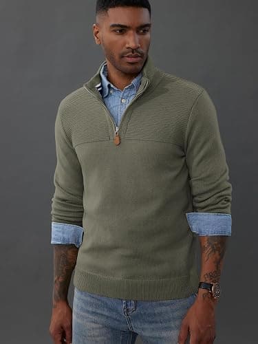 PJ PAUL JONES Men's Quarter Zip Sweater Slim Fit Casual Pullover Sweater Mock Neck Polo Sweaters thumbnail 3