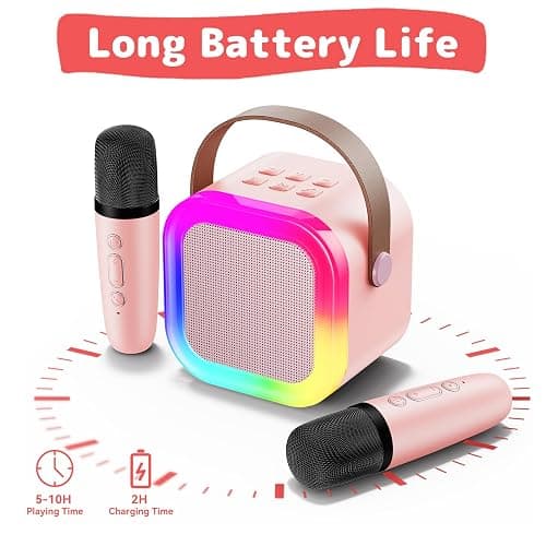 Fede Karaoke Machine for Kids Adults, Mini Karaoke Machine with 2 Wireless Microphones, Portable Bluetooth Speaker with Voice Changing Effects & LED Lights, Best Gifts Toys for Girls and Boys thumbnail 8