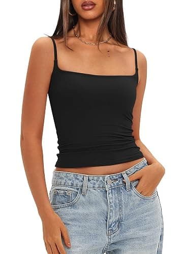 Darong Women Padded Tank Top Built in Bra Adjustable Spaghetti Straps Double Lined Basic Cami Shirt - Image 1