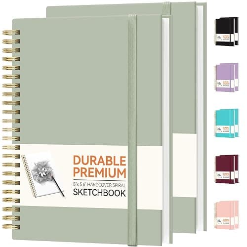 Forvencer 2 Pack Blank Spiral Notebook, 8"x 5.6"Hardcover Sketch Book, 100GSM Thick Paper, Art Sketchbook for Women & Adult, 2 x 100 pages Drawing Book Journal for School Office Drawing, Green - Image 1