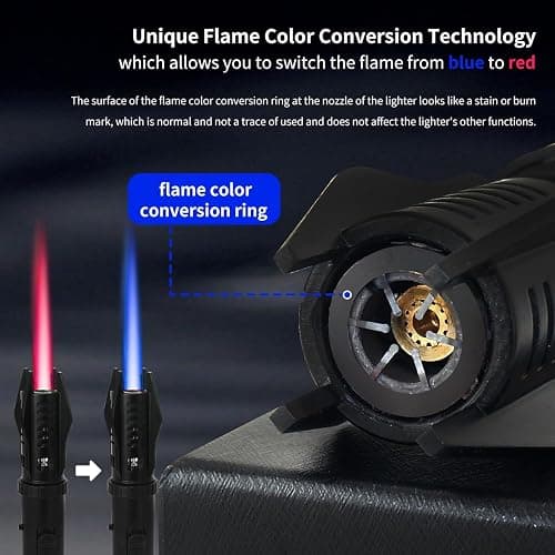 Torch Lighter, Bright Fire Lighter with Safety Lock and Adjustable Red/Blue Flame, Refillable Butane Gas Windproof Jet Flame Cool Lighters, for Candles Campfires BBQ Baking, Camping, Gift thumbnail 3