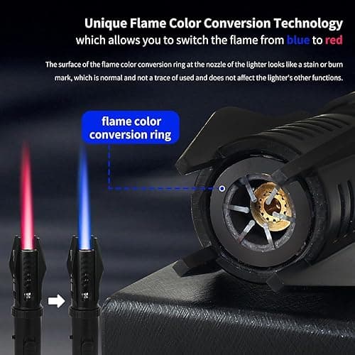 Torch Lighter, Bright Fire Lighter with Safety Lock and Adjustable Red/Blue Flame, Refillable Butane Gas Windproof Jet Flame Cool Lighters, for Candles Campfires BBQ Baking, Camping, Gift thumbnail 4