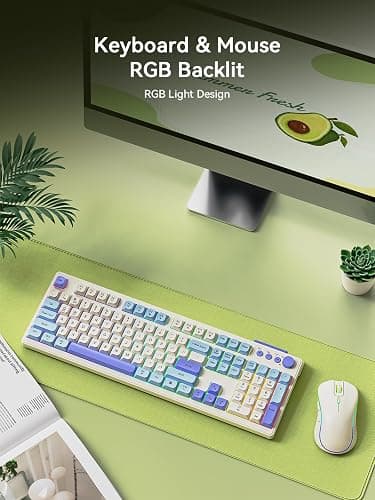 Wireless Keyboard and Mouse Combo, RGB Backlit Rechargeable 2000 mAh Battery, Wireless Computer Keyboards, Tri-Mode Bluetooth/2.4GHz/USB-C Custom Creamy Keyboard, RGB Backlit Media Knob thumbnail 4