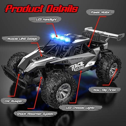 BLUEJAY Remote Control Car, 2.4GHz High Speed 33KM/H RC Cars Toys, 1:12 Monster RC Truck Off Road with LED Headlight and Rechargeable Battery Gifts for Adults Boys 8-12 thumbnail 5