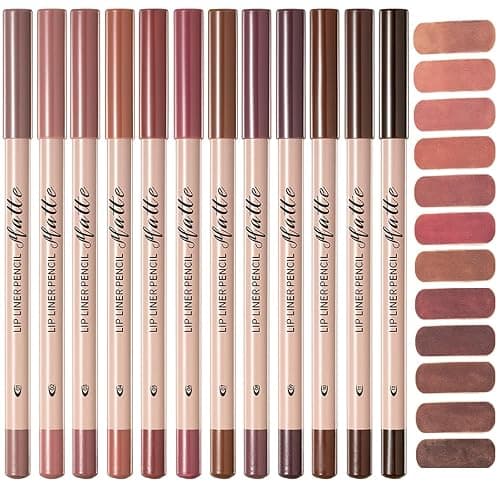 Petansy Matte Lip Liner Set,12 Colors Long Lasting Waterproof Nude Lip Liner Pencil Set,Smooth and High Pigmented Natural Lip Makeup Pencil,Matte Makeup Lipliners - Image 1